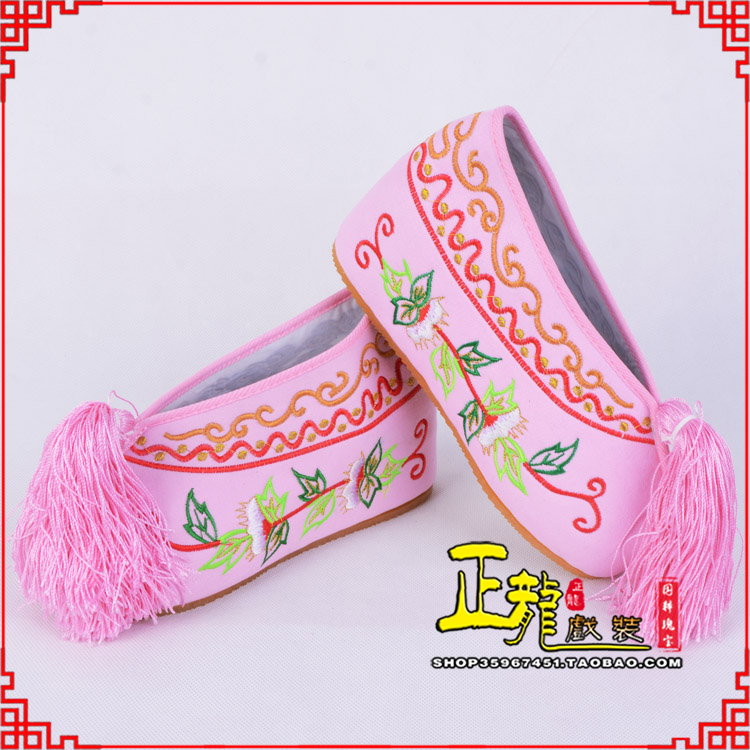 普兰花旦鞋女绣花彩鞋 舒适款草花内高彩鞋